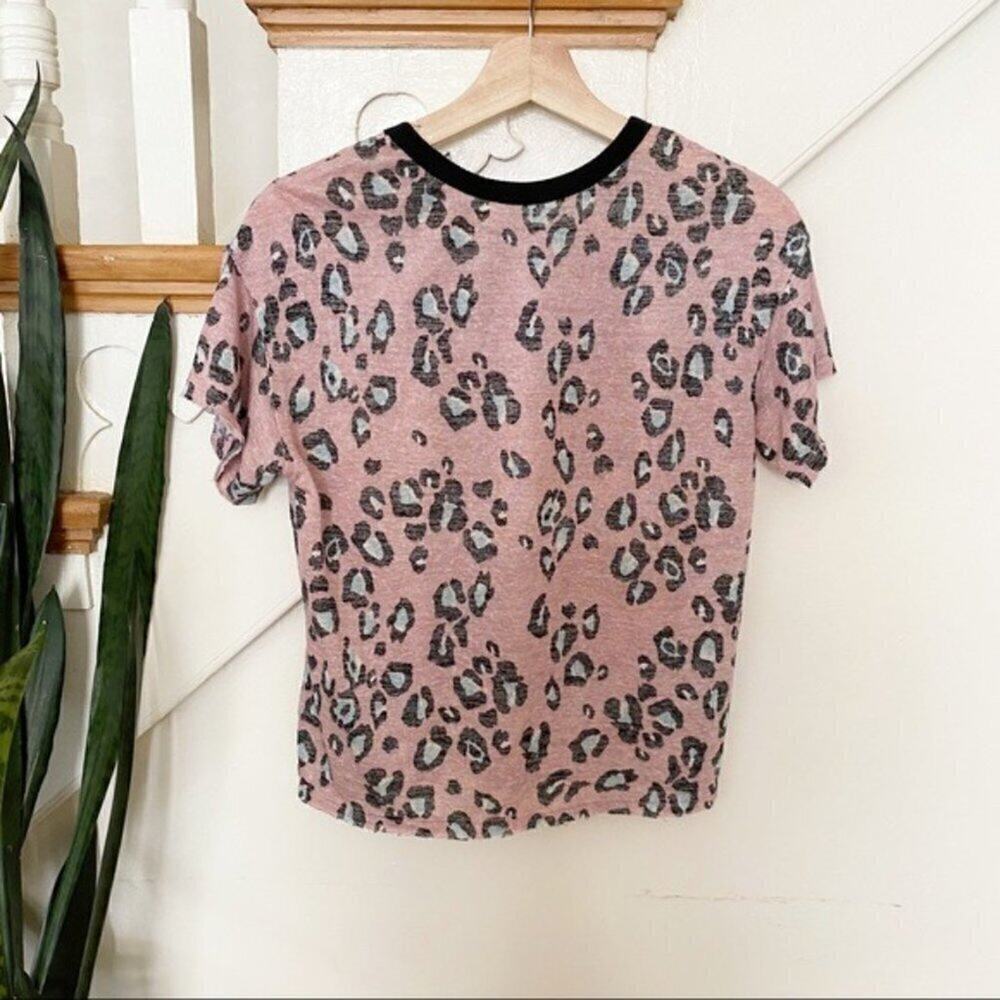 Anthro Pink Leopard Print Pattern Distressed Top - image 2